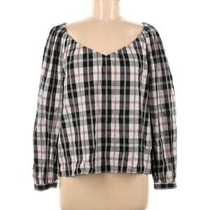J.Crew Black, Red, White Plaid, Tie-Back, Long Sleeve Blouse Size Medium